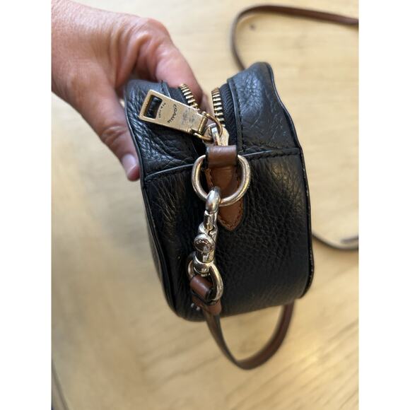 Coach Horse & Carriage Crossbody Bag Embossed Logo Black Leather Red Purse - Picture 7 of 16